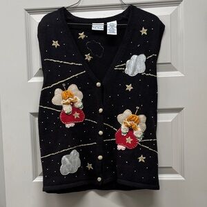 Bobbie Brooks Black Vest with Angel and Star Embroidery